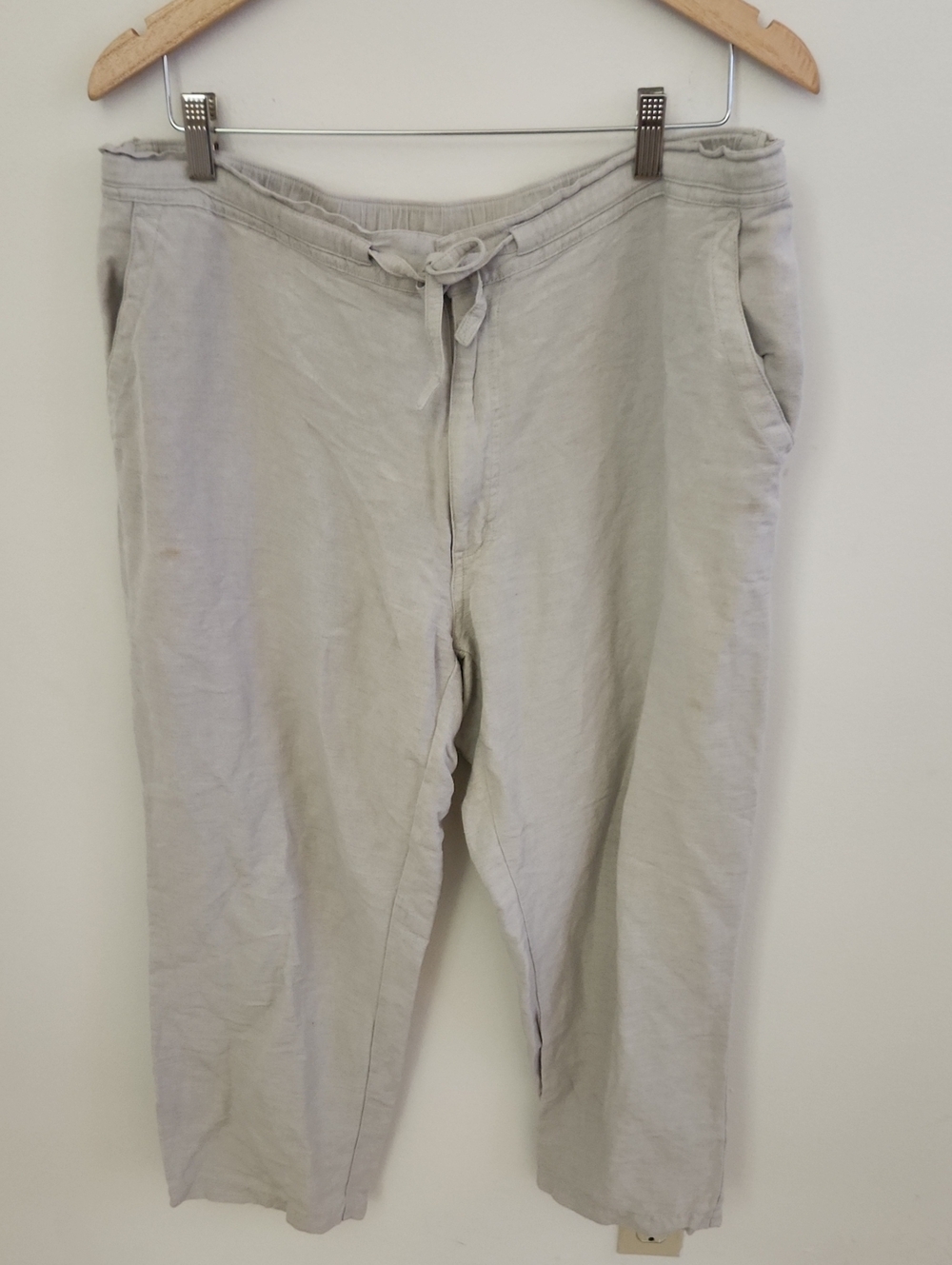 Cubavera Cross Dyed Linen Wide Leg Light Beige Drawstring Joggers